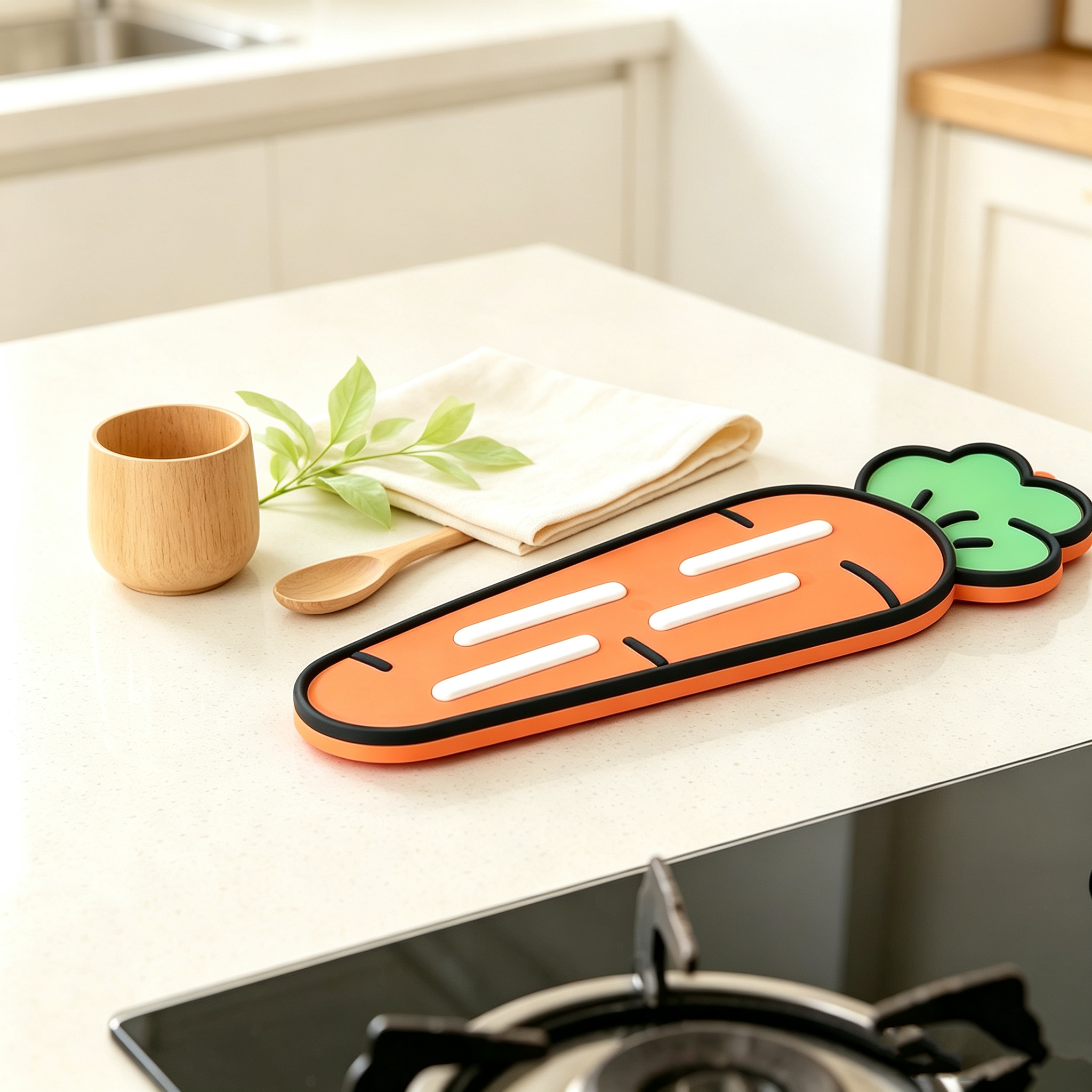 Cartoon Carrot Silicone Pot Lid Holder & Spoon Rest