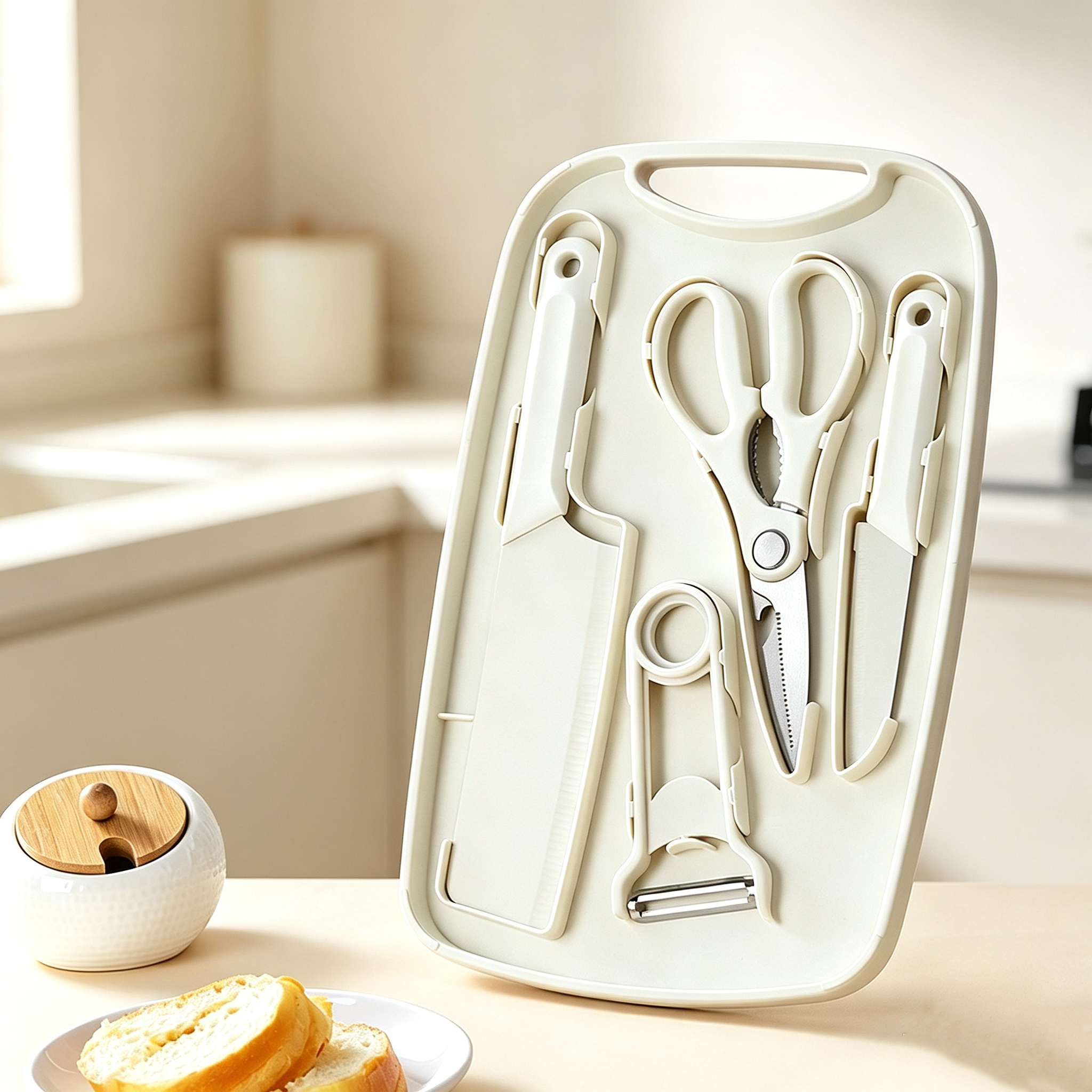 Compact Storage Kitchen Knife & Cutting Board Combo