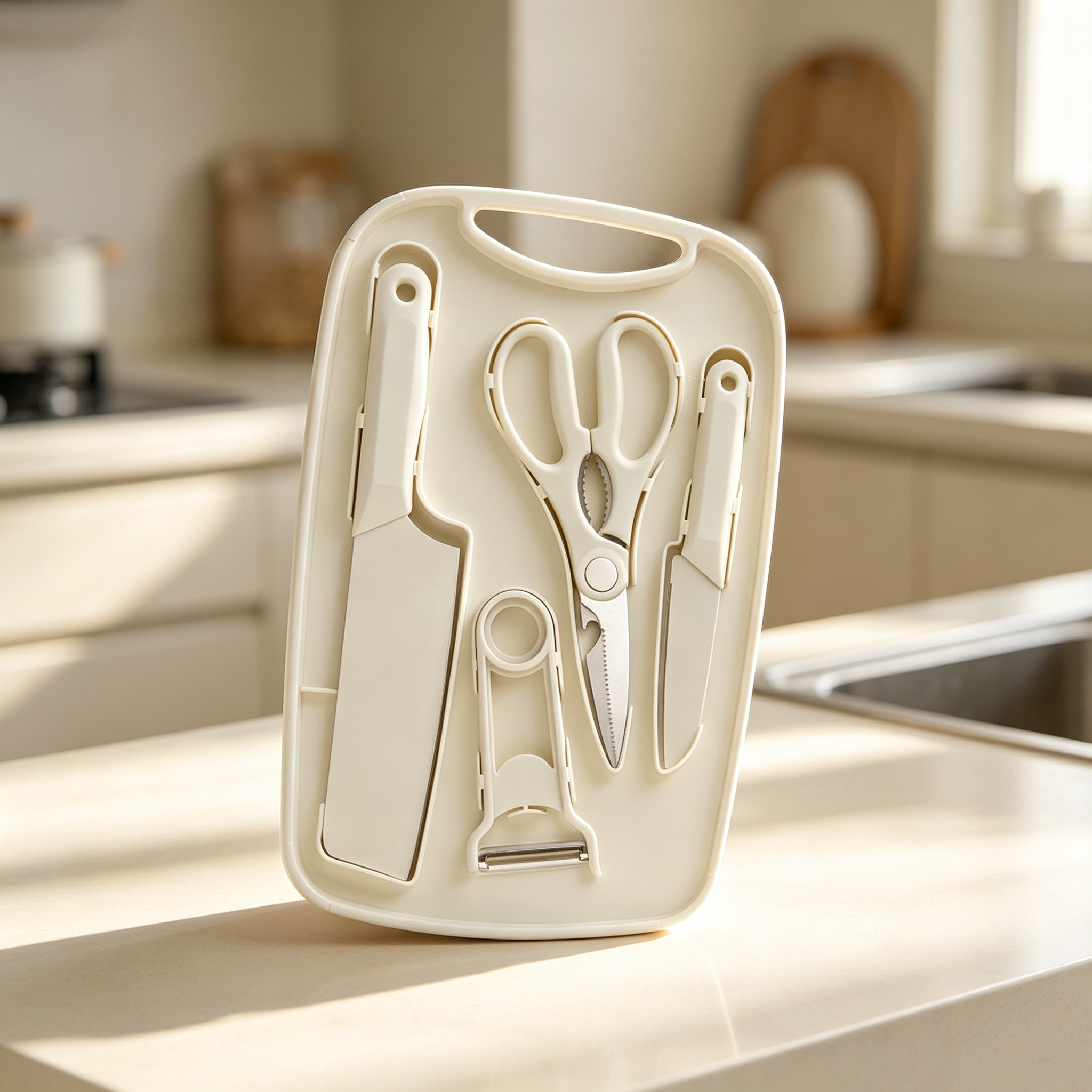 Compact Storage Kitchen Knife & Cutting Board Combo