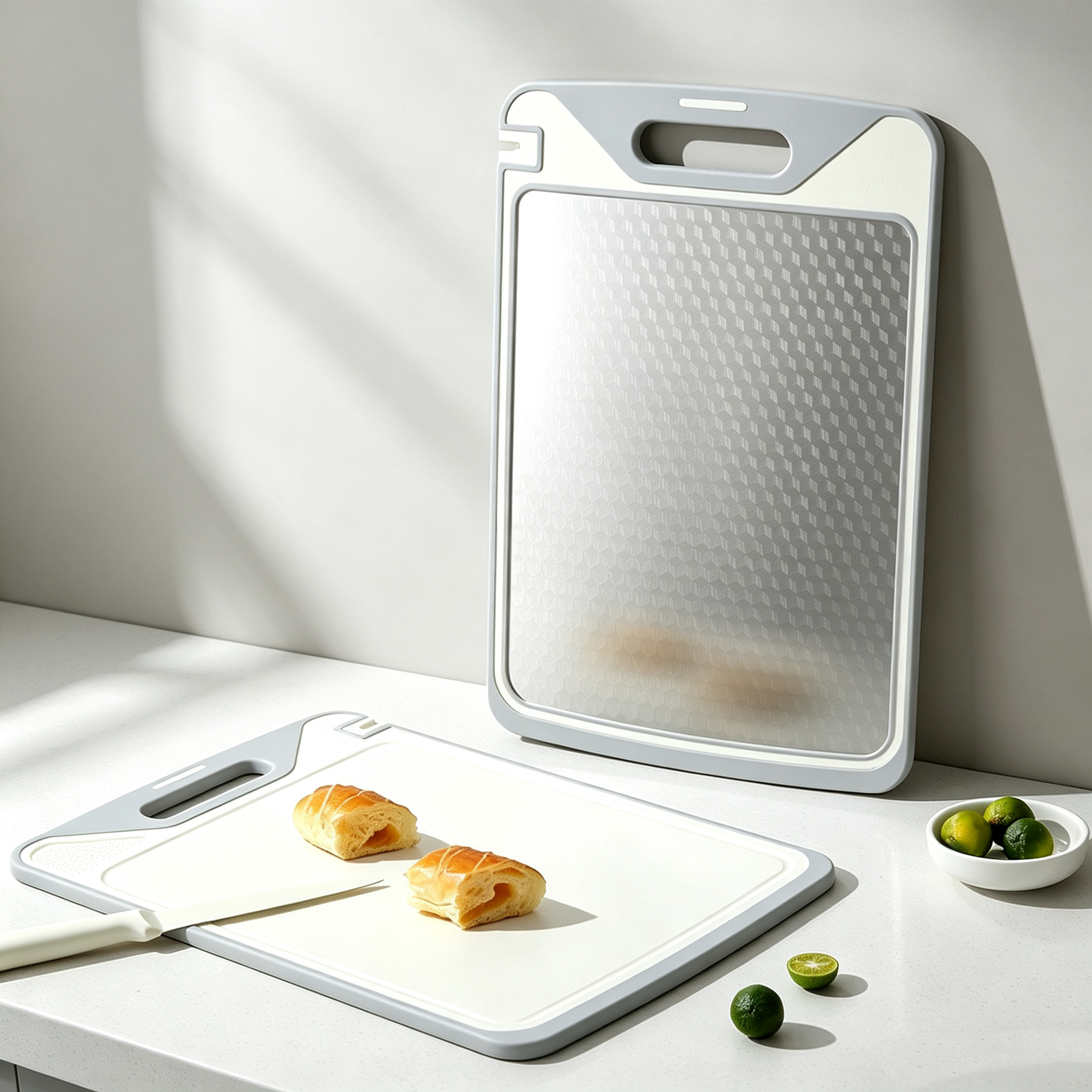 Double-Sided Stainless Steel Cutting Board with Sharpener