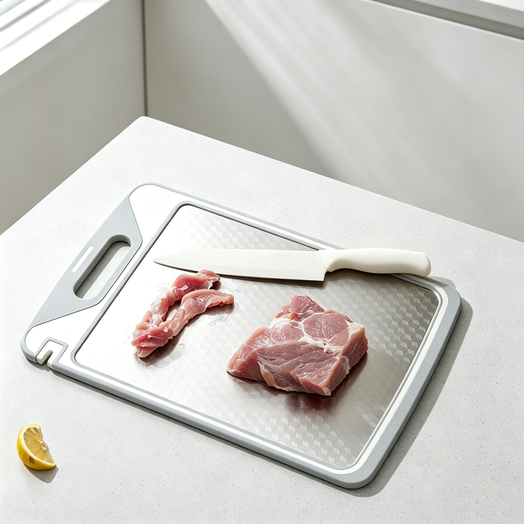 Double-Sided Stainless Steel Cutting Board with Sharpener