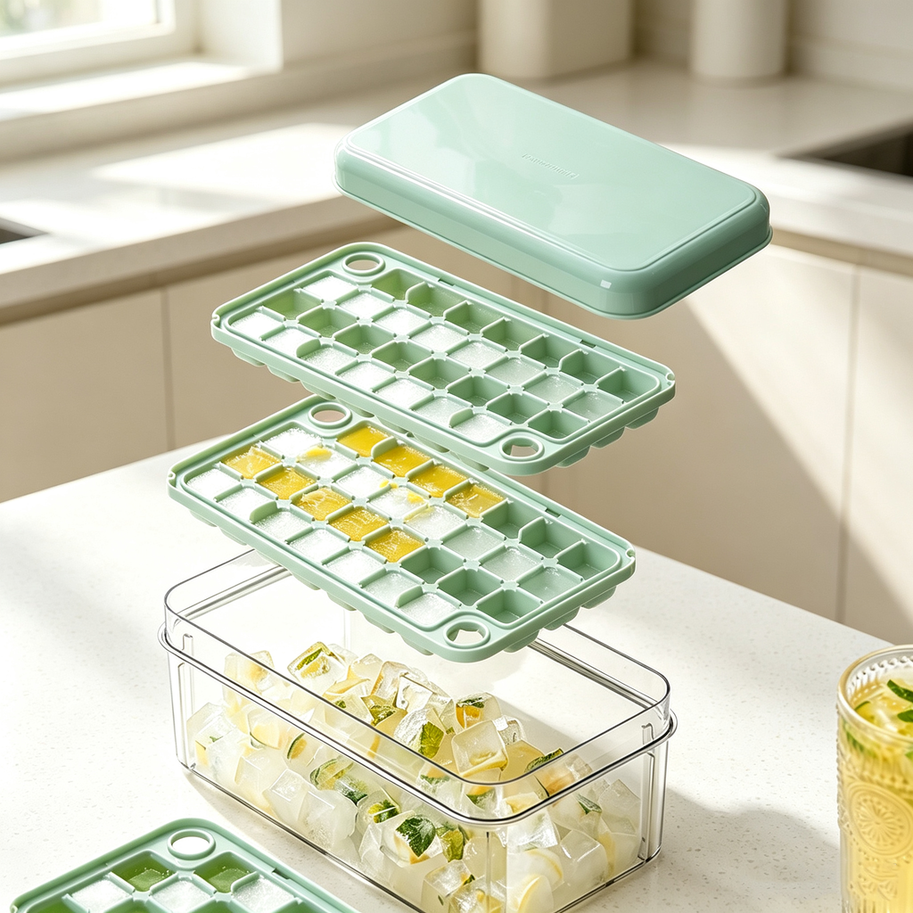Press Ice Cube Tray with Lid & Storage Box