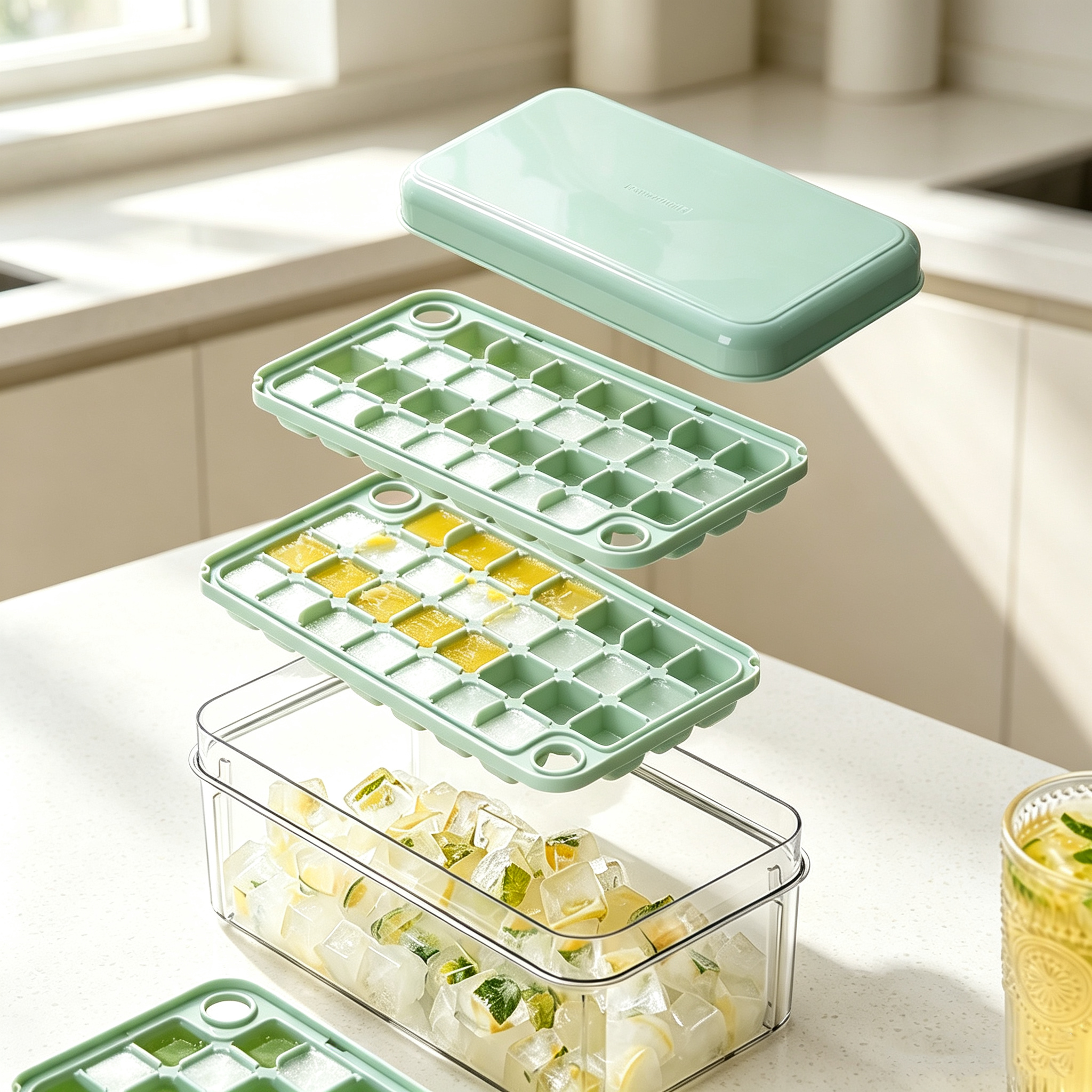 Press Ice Cube Tray with Lid & Storage Box