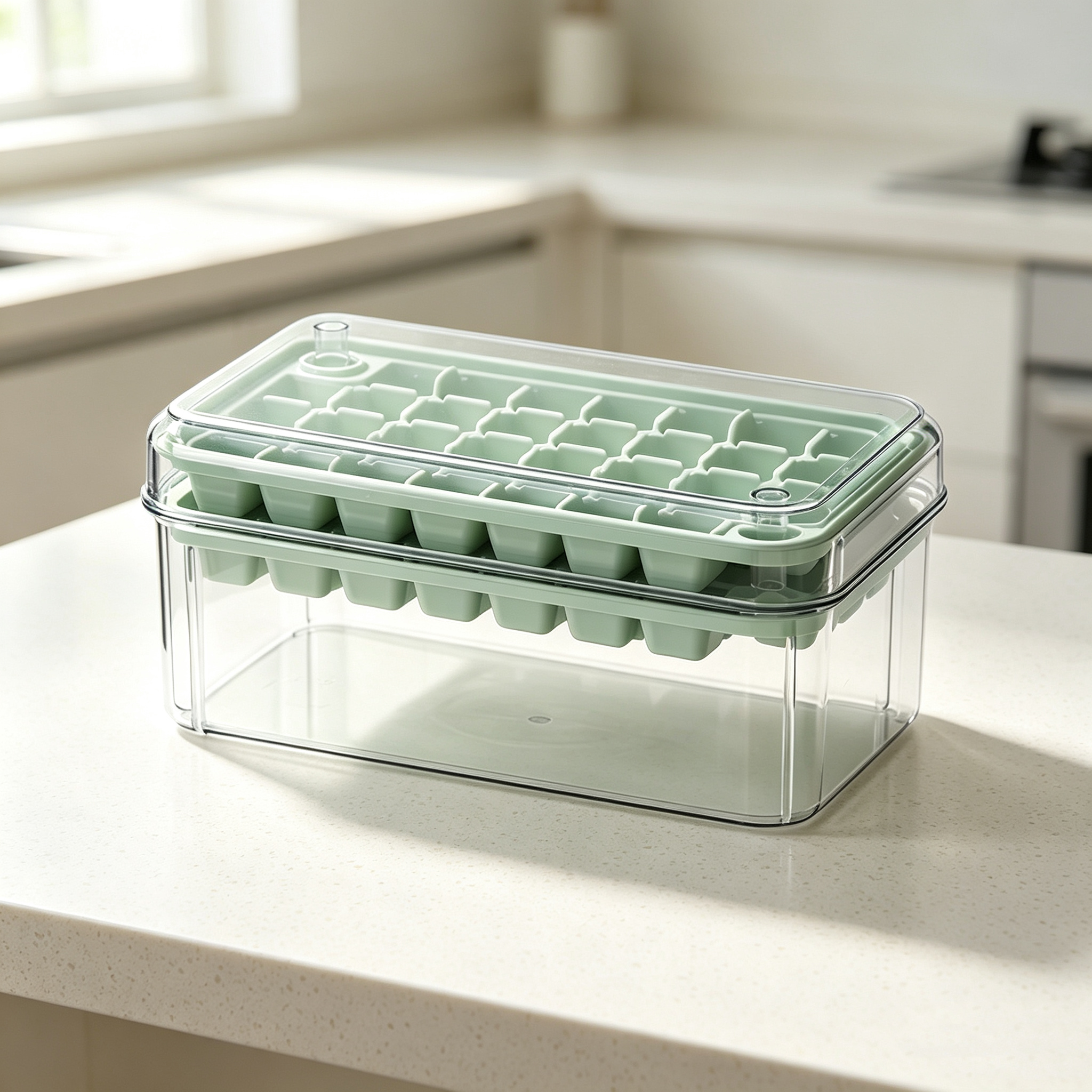 Press Ice Cube Tray with Lid & Storage Box